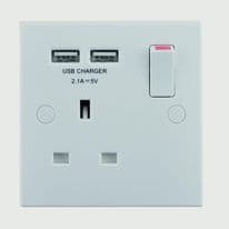 BG 13 Amp 1 Gang Switched Socket With USB Charger - White