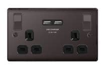 BG 13a 2 Gang Switch Socket & USB - Black Nickel With Black Inserts