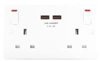 BG 2 Gang 13a Switched Socket With Outboard Rockers + 2 x USB (2.1A) - White