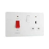 BG 45a Double Pole Plastic Cooker Switch & Socket With LED - Pearlescent White