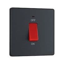 BG 45a Double Pole Plastic Square Cooker Switch With LED - Matt Grey