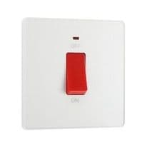 BG 45a Double Pole Square Plastic Cooker Switch With LED - Pearlescent White