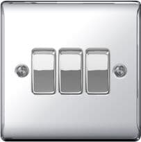 BG Metal Chrome 10ax Plate Switch 2 Way - 3 Gang