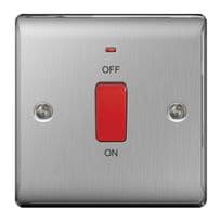 BG Neon Single Switch 45a Double Pole - Brushed Steel