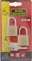Burg-Wächter Light Security Brass Padlock Multi-Pack Keyed Alike - 2 x 30mm