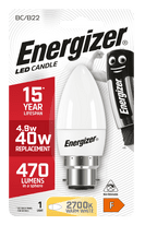 Energizer B22 Warm White Blister Pack Candle - 5.2w  470lm
