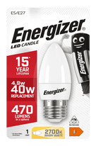 Energizer E27 Warm White Blister Pack Candle - 5.2w 470lm