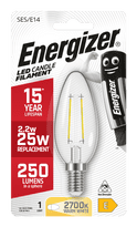 Energizer Filament LED Candle Bulb 250lm E14 Warm White SES - 2.3w 250lm