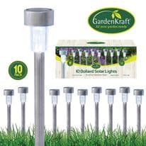 GardenKraft Stainless Steel Bollard Solar Lights - White Pack 10