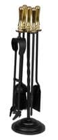 Hearth & Home Black Companion Set With Round Base / Brass Handles 5 Piece - 19"