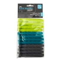 JVL 24 Pack Plastic Dolly Pegs - Turquoise/Lime/Grey