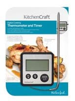 KitchenCraft Digital Cooking Thermometer And Timer - Black
