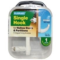 Plasplugs Hollow Door Hook White - Single