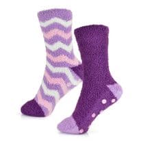 RJM Ladies Stripe Cosy Socks With Gripper - 2 Pack