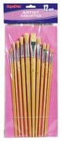 SupaDec Wooden Handle Artist Brush Set - 12 Piece