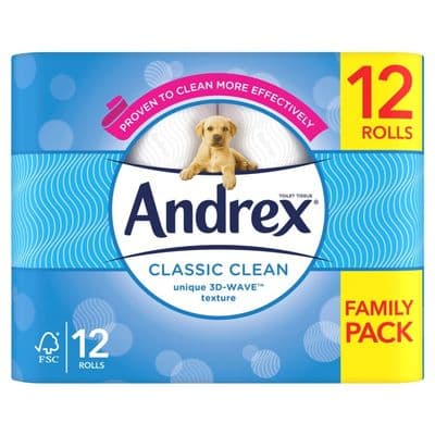 Andrex Classic Clean White Toilet Rolls - Pack 12