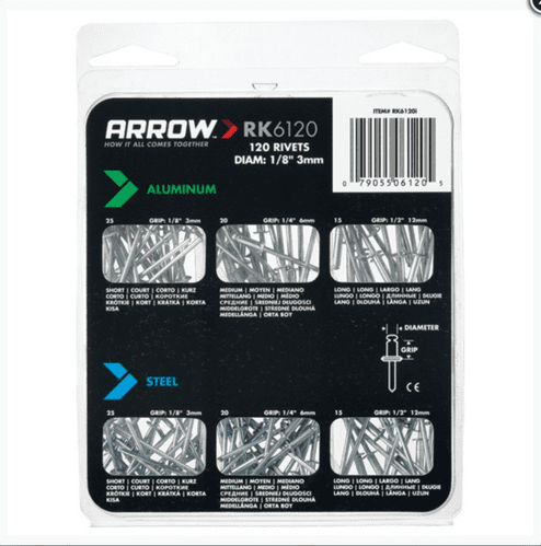 Arrow Assorted Rivets Pack 120
