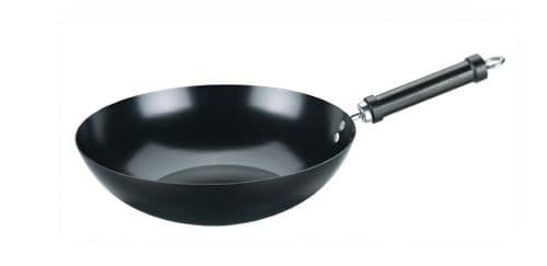 Basiks Carbon Steel Wok + Wood Handle - 30cm