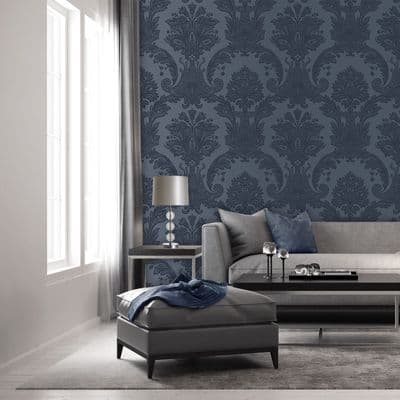 Belgravia Amara Damask Dark Blue 7371 Wallpaper