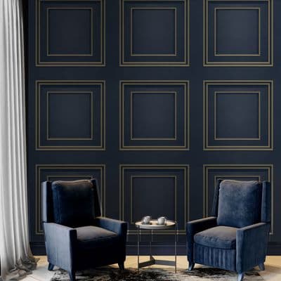 Belgravia Amara Panel Navy/Gold 7385 Wallpaper