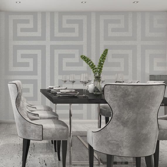 Belgravia Giorgio Greek Key Soft Silver 8109 Wallpaper