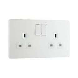 BG 13a 2 Gang Plastic Switched Socket - Pearlescent White