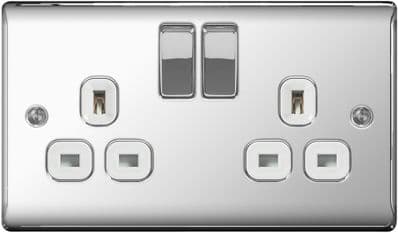 BG 13a 2 Gang Switch Socket - Polished Chrome With White Inserts