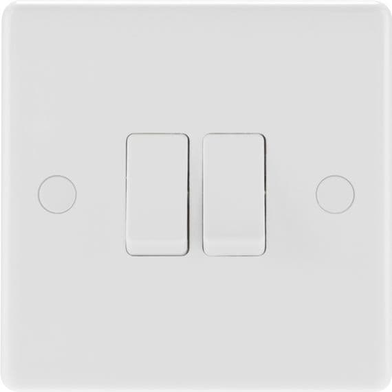 BG 2 Gang 2 Way White Round Edge Switch - 10a