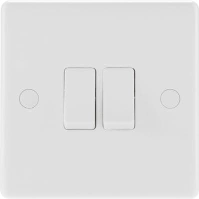 BG 2 Gang 2 Way White Round Edge Switch - 10a