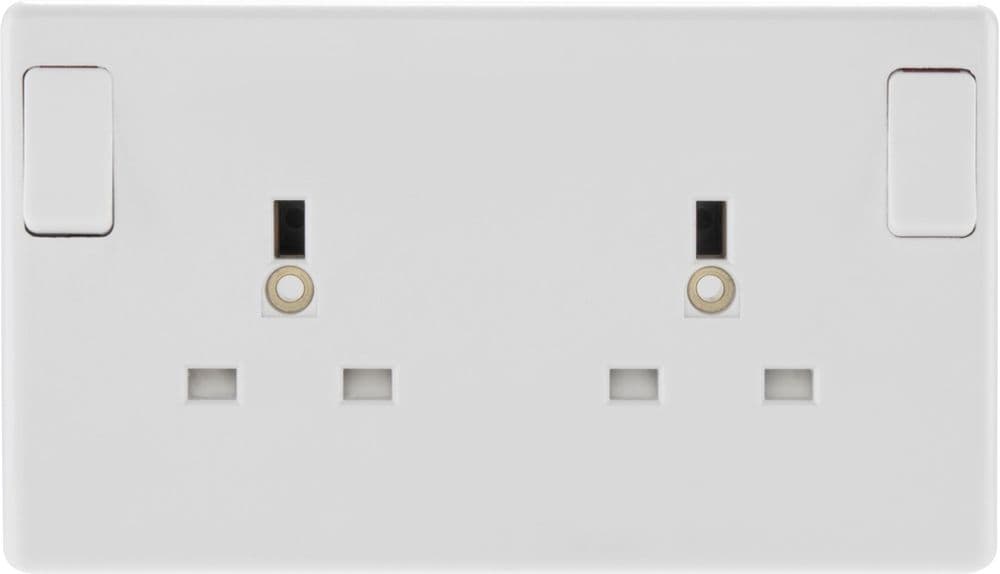BG 2 Gang White Round Edge Single Pole Switched Socket - 13a