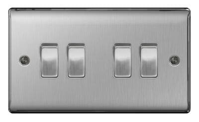 BG Brushed Steel 10ax Plate Switch 2 Way - 4 Gang