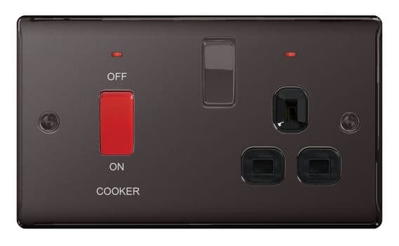 BG Double Pole Switch With 13a Socket Blk Nickel - 45a