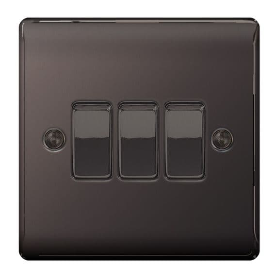 BG Nexus Metal Black Nickel 10ax Plate - 3 Gang