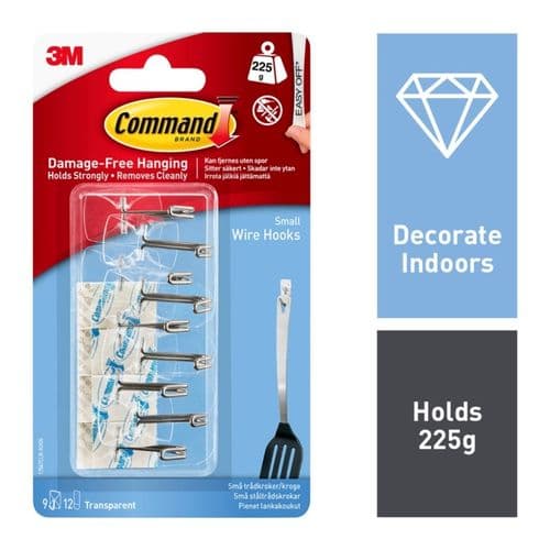 Command™ Clear Wire Hooks With Strips - Value Pack Small