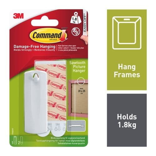 Command™ Sawtooth Picture Hanger - 1 hanger, 2 large strips