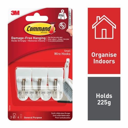Command™ Wire Hooks - 3 hooks, 4 small strips