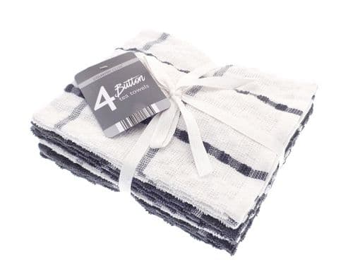 Country Club Button Terry Tea Towels - Pack 4