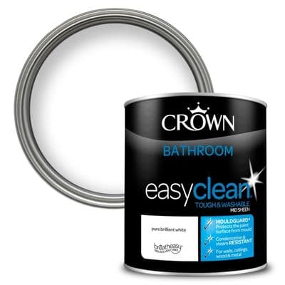 Crown Easyclean Bathroom Mid Sheen 1L - Pure Brilliant White
