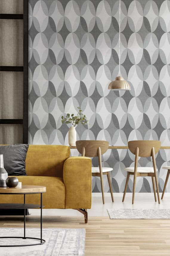 Crown Kirby Oval Geo Charcoal M1639 Wallpaper