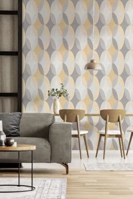 Crown Kirby Oval Geo Mustard M1641 Wallpaper