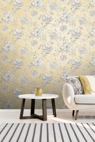 Crown Lucia Floral Yellow M1550 Wallpaper