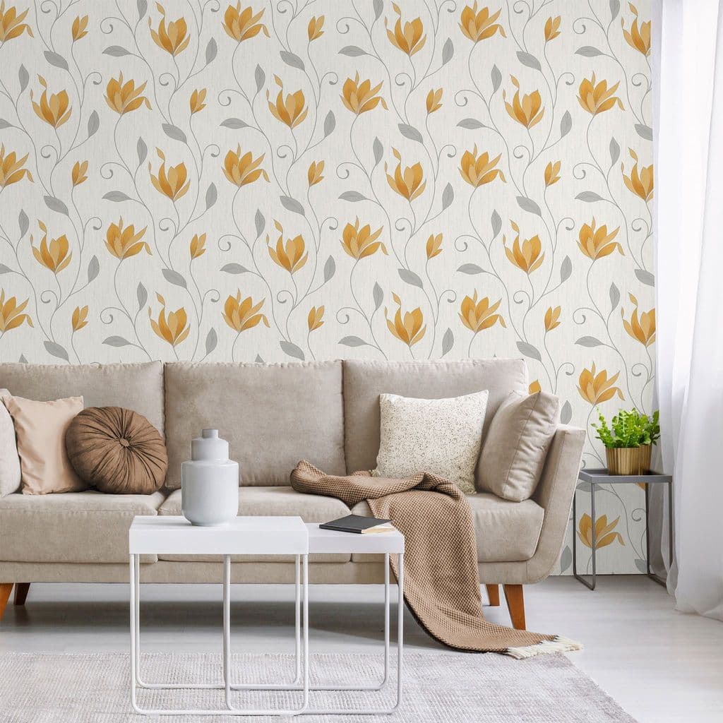 Crown Wallcoverings Oriental Landscape Wallpaper Yellow M1192 Full Rol – BigaMart