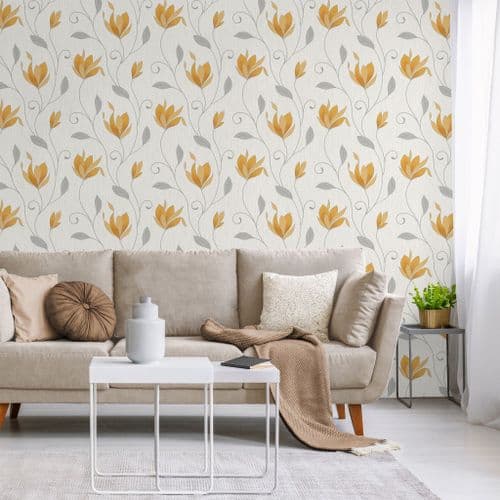 Crown Synergy Floral Mustard Trail M1717 Wallpaper