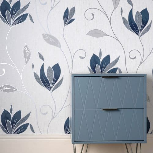 Crown Synergy Floral Navy Trail M1716 Wallpaper