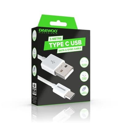 Daewoo 3m USB-A To USB-C Cable - 2a