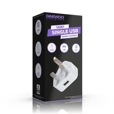 Daewoo Single USB Mains Charger - 1a