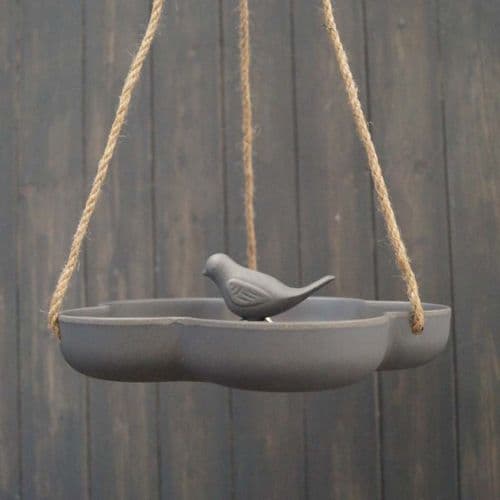 Earthy Sustainable Hanging Bird Bath Feeder - Anthracite