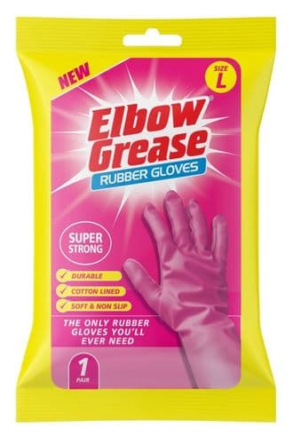 Elbow Grease Pink Super Strong Rubber Gloves - Large