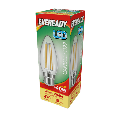 Eveready LED Filament Candle 470LM B22 BC - 4W 27000K
