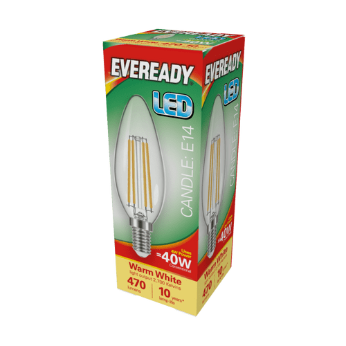 Eveready LED Filament Candle 470LM E14 SES - 4W 27000K